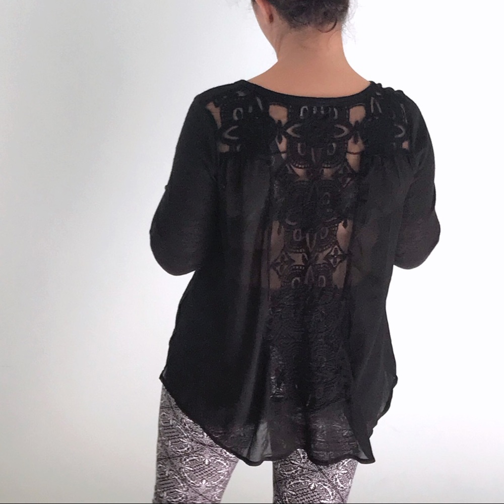 Jersey Top Blouse with See Through Lacy Back and Long Sleeves by Fab'Rik